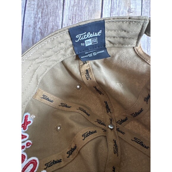 Titleist Pro V1 FJ Footjoy Strapback Golf Hat Khaki Tan Red SC Palmetto Tree - Picture 5 of 5